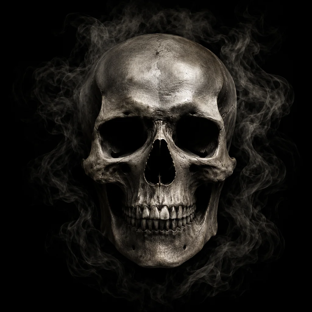 Smoky skull reference before tattoo stencil generation
