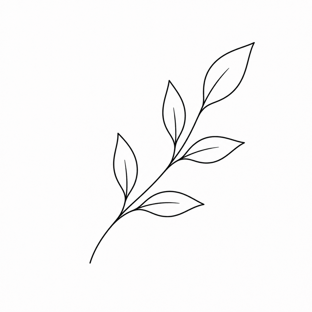 A delicate leaf branch stencil with a curved stem and simple leaves. It helps practice repeated leaf shapes and fine-line spacing.