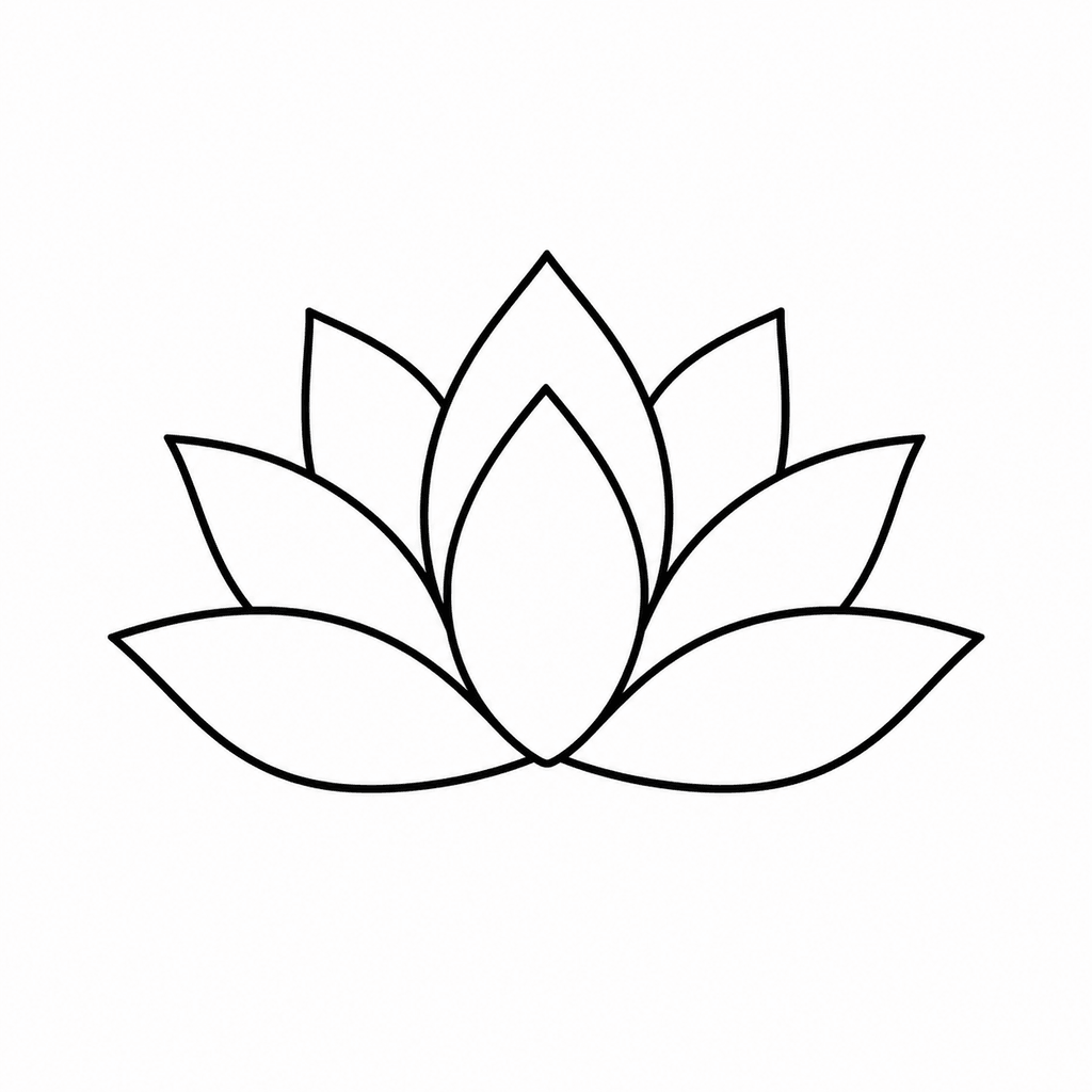 A beginner lotus stencil with simple symmetrical petals. It keeps the flower recognizable without mandala-level detail.