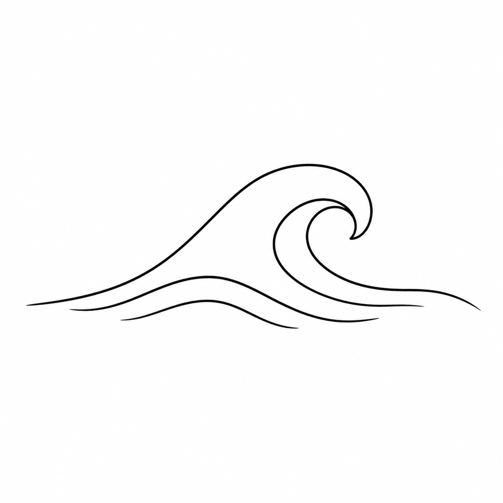 A low-detail ocean wave stencil built from a few smooth lines. It keeps flowing motion small, clean, and easy to transfer.
