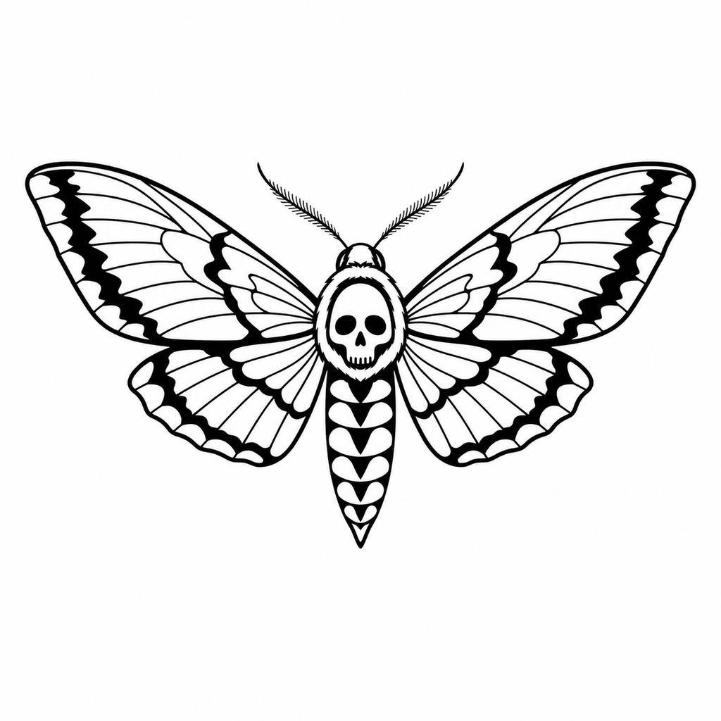 A gothic butterfly stencil with broad wings and a simplified skull-like center mark.