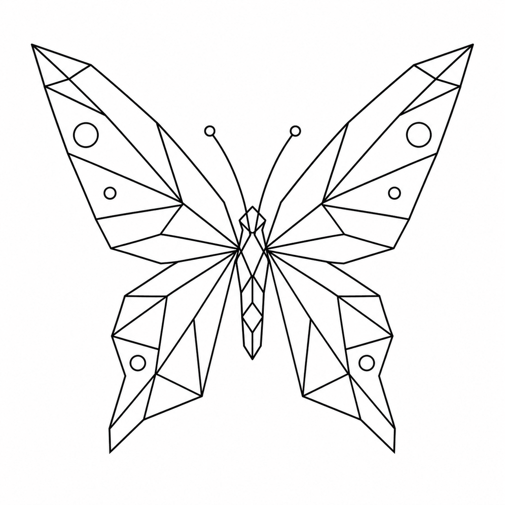 A modern butterfly stencil built from angular wing facets and clean straight lines.
