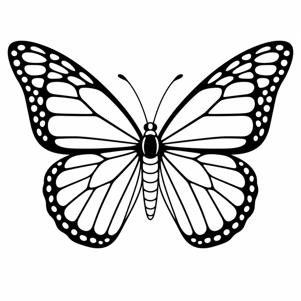 A bold monarch-inspired stencil with readable wing cells and a stronger outer contour.