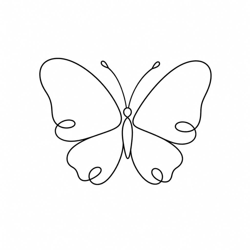 A minimalist butterfly stencil built from flowing contours and open negative space.