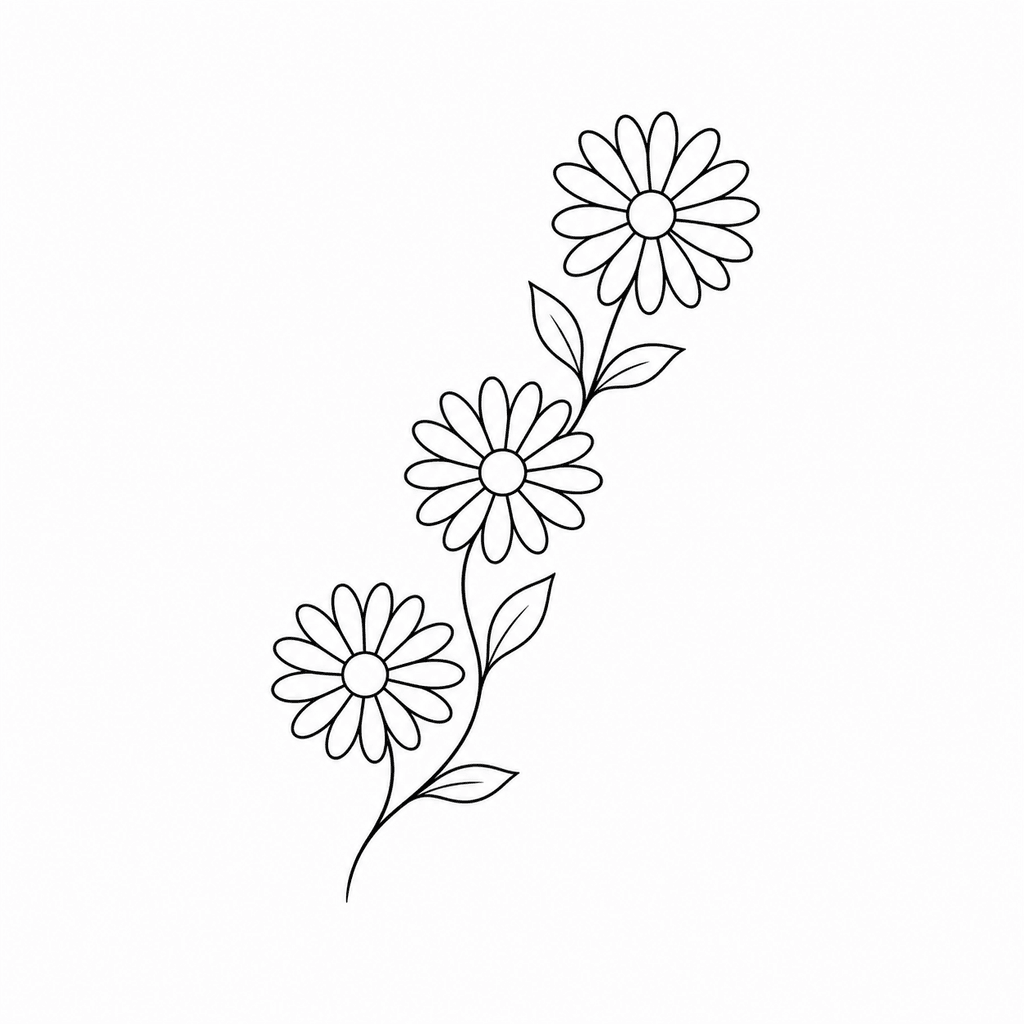 A light daisy stencil with multiple simple blossoms and a curved stem. It works well for fine-line placements that need gentle movement.