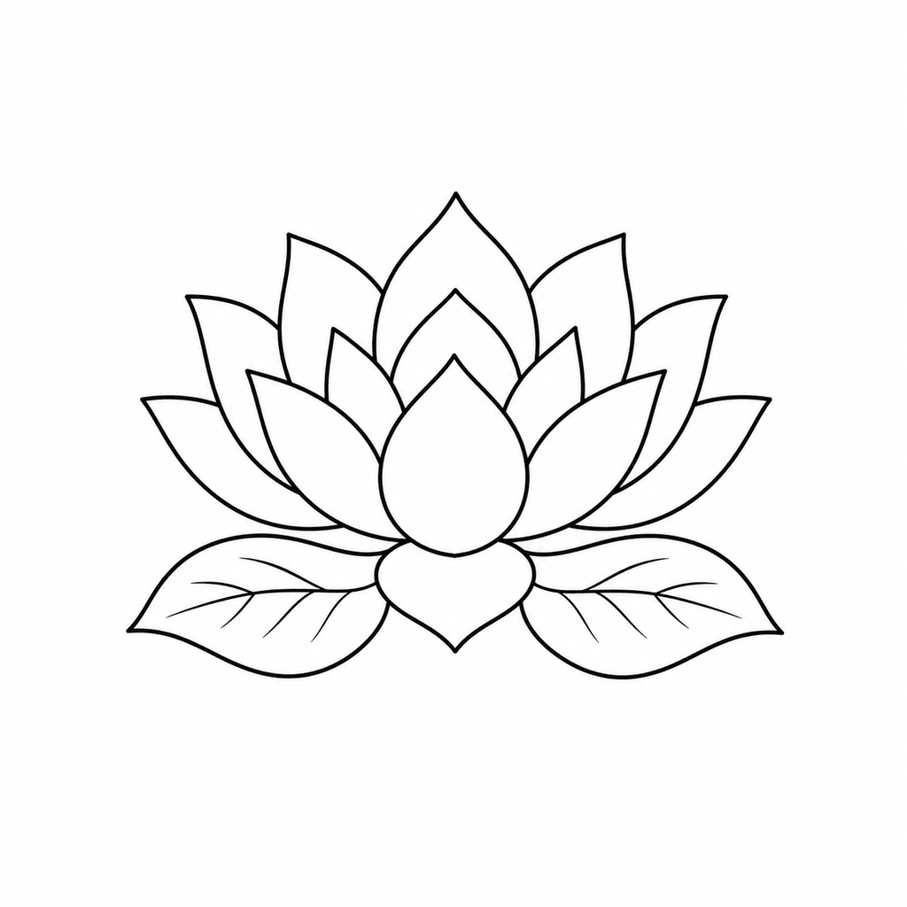 A simple lotus stencil with layered petals and balanced symmetry. Use this style when the flower needs to feel calm, centered, and easy to read.
