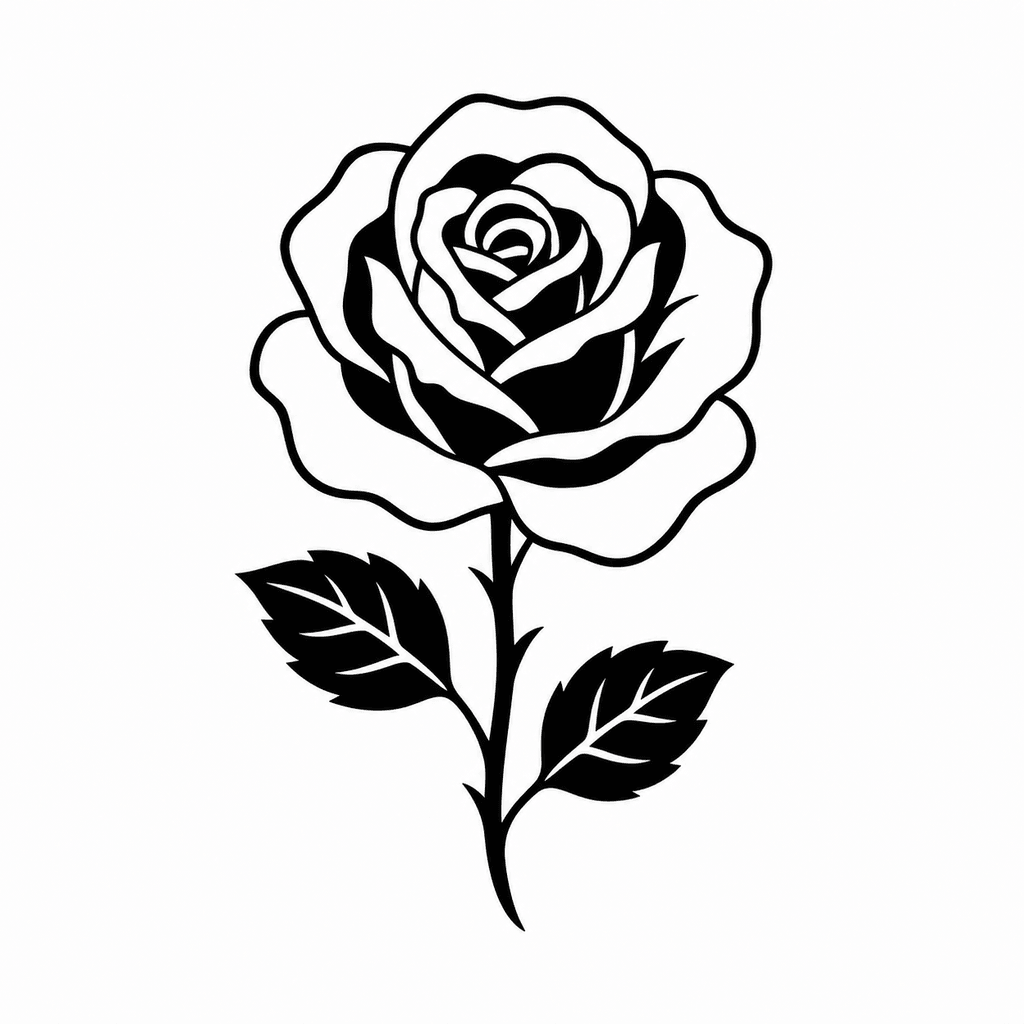 A high-contrast rose stencil with bold petals, graphic leaves, and strong transfer visibility.
