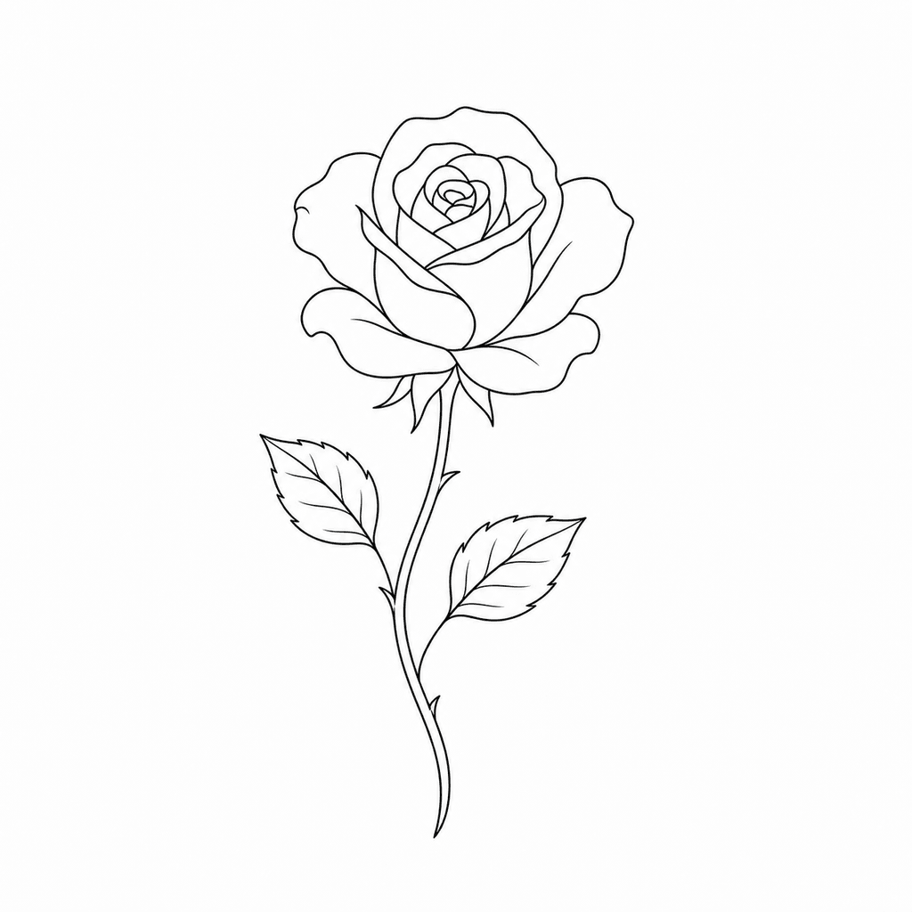 A delicate rose stencil with thin contours, open petals, and a modern fine-line feel.