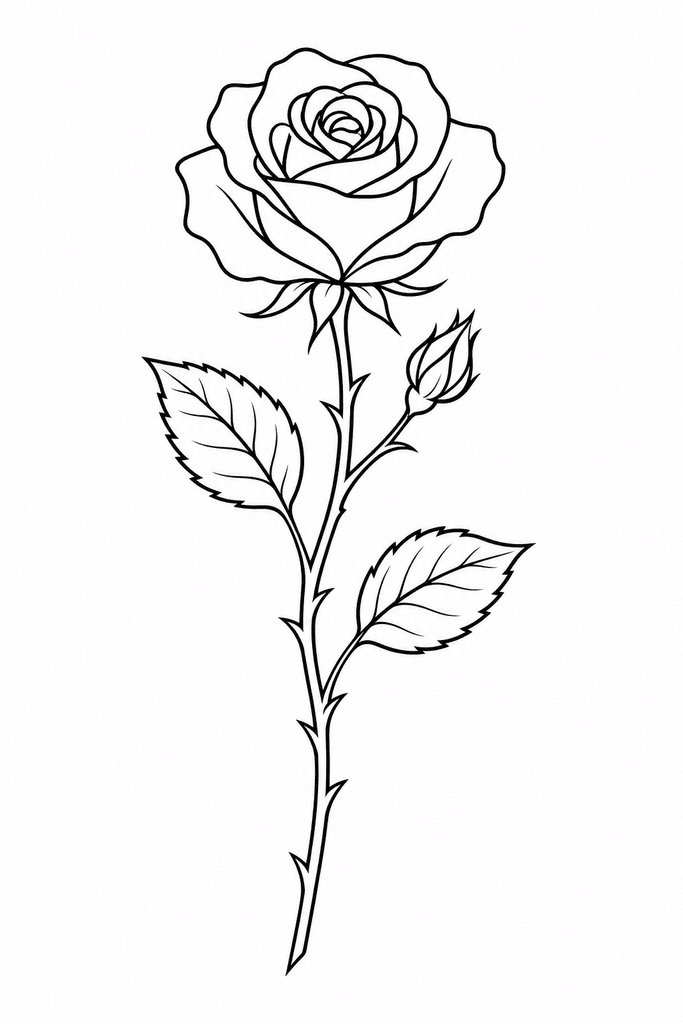 A vertical rose stencil for forearm, calf, or narrow placements where the stem shape matters.