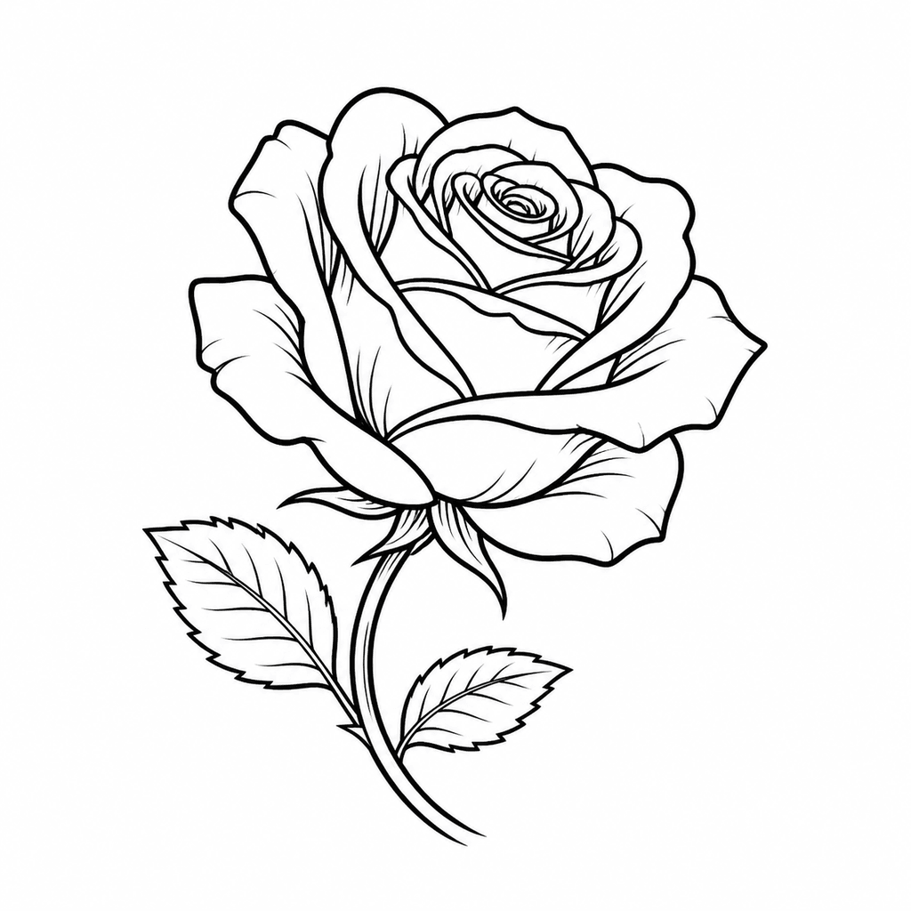 An angled rose outline that keeps the flower shape clear without dense petal detail.