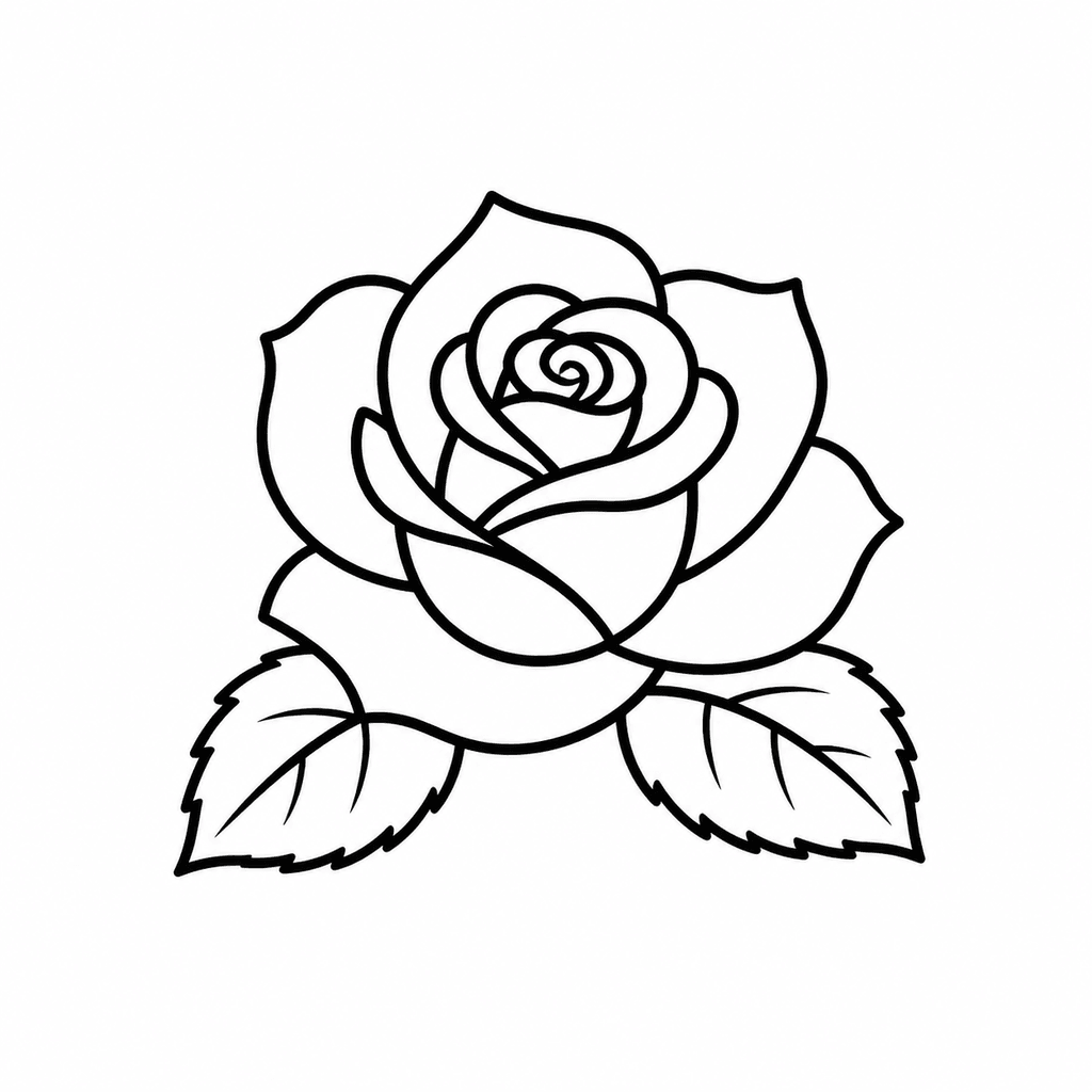 A low-complexity rose stencil with bold shapes, fewer inner lines, and easy transfer readability.