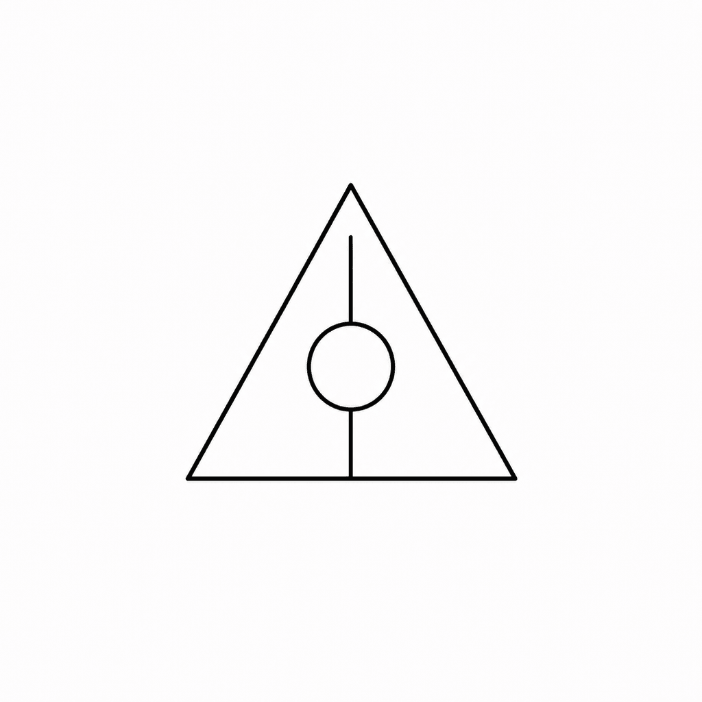 A simple triangle stencil with a small circle and line detail. This style fits minimal symbolic tattoos that need clean, balanced geometry.