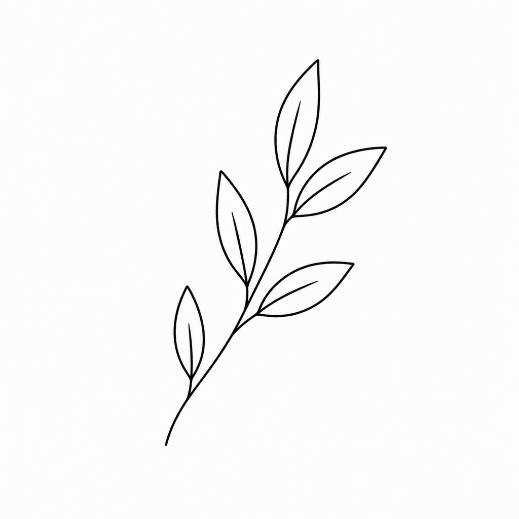 A simple olive branch stencil with a curved stem and a few clean leaves. This botanical style keeps fine-line detail controlled and readable.