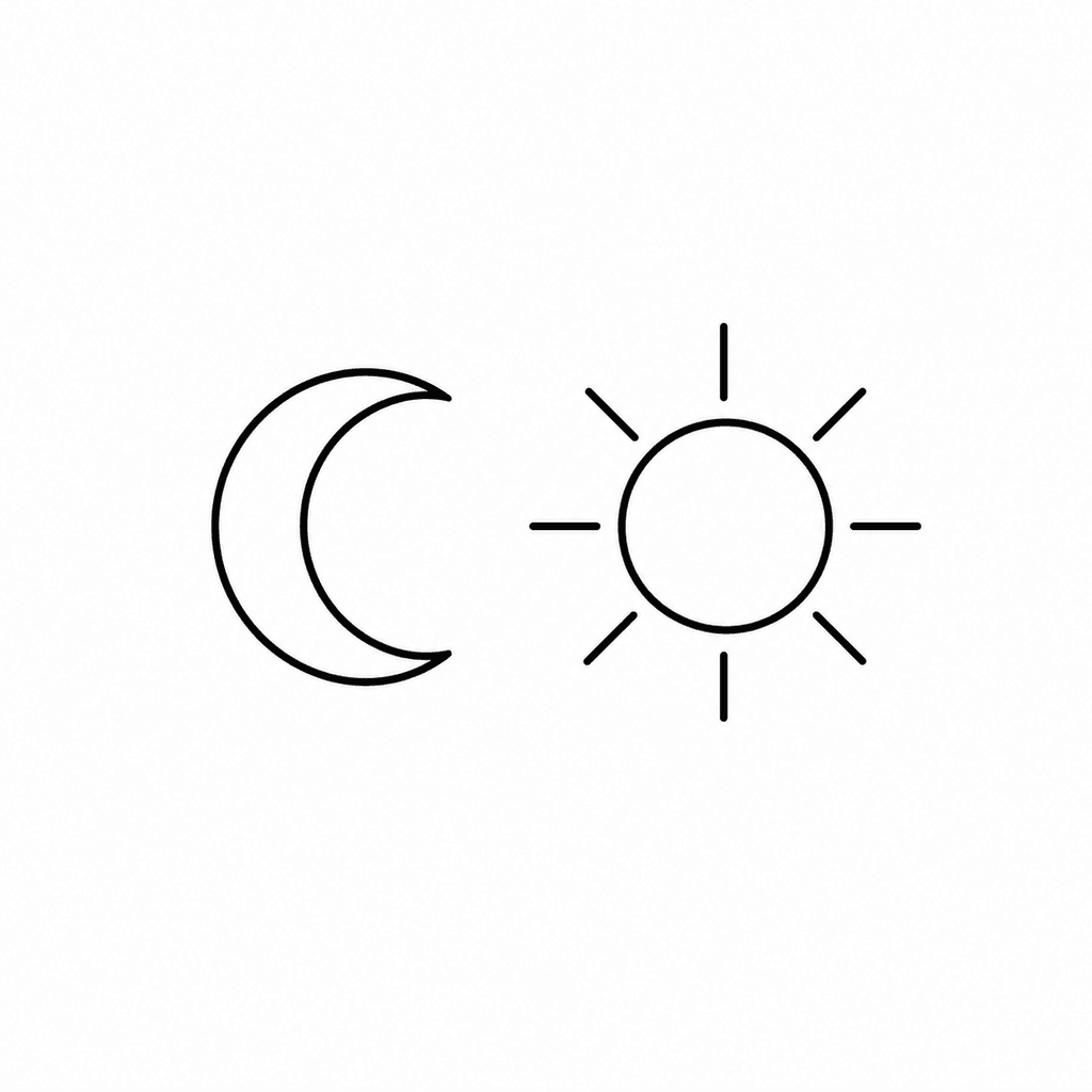 A simple celestial stencil pairing a crescent moon with a small sun. The separated shapes keep the design readable at small sizes.