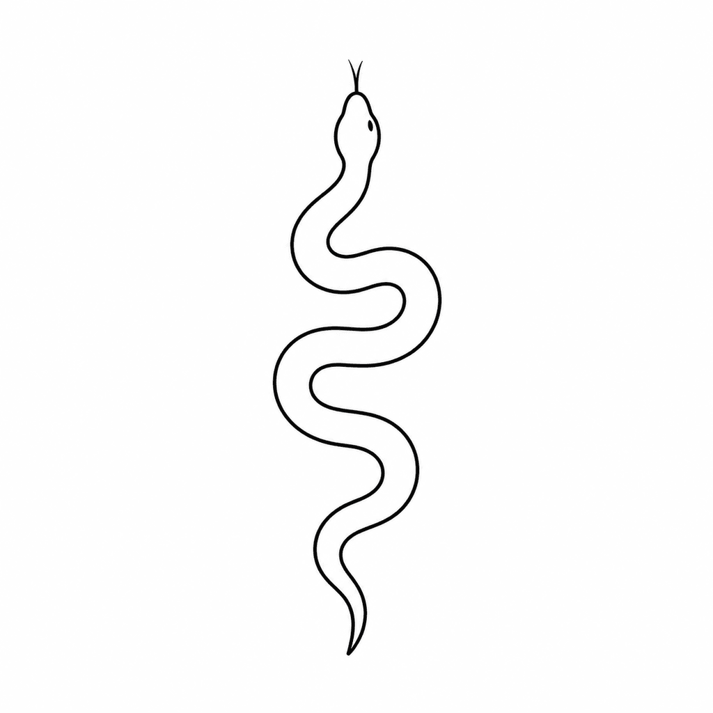 A minimalist snake stencil with a smooth S-curve body and no scale texture. Use this direction for a clean animal motif with strong flow.
