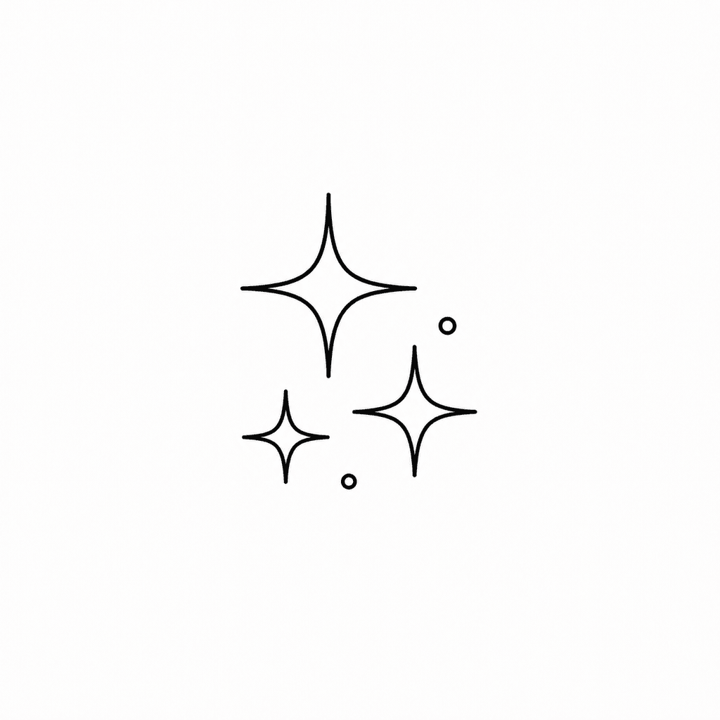 A tiny sparkle cluster stencil with simple star shapes and dot accents. It works well as a minimal filler, wrist tattoo, or accent piece.