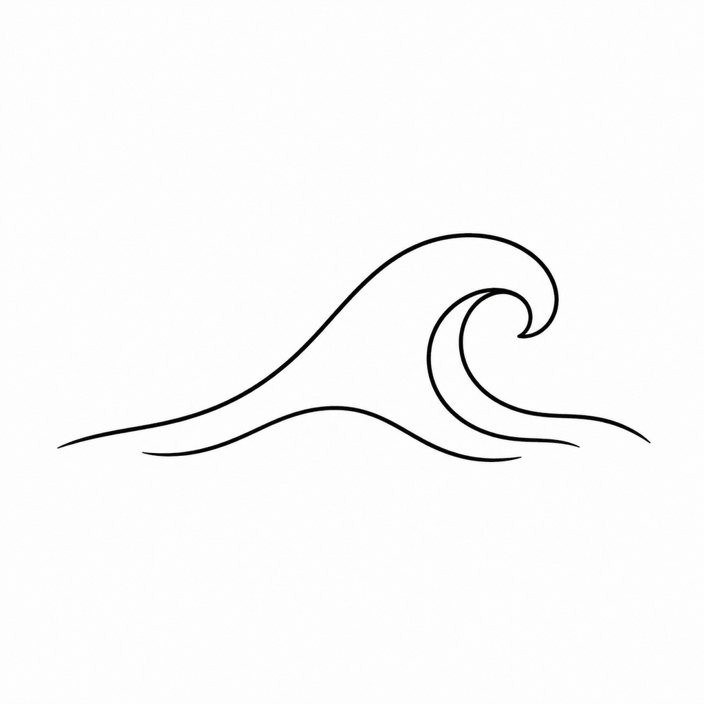 A simple ocean wave stencil built from a few smooth lines. It works well for tiny tattoos, ankle placements, or clean nature-inspired flash.